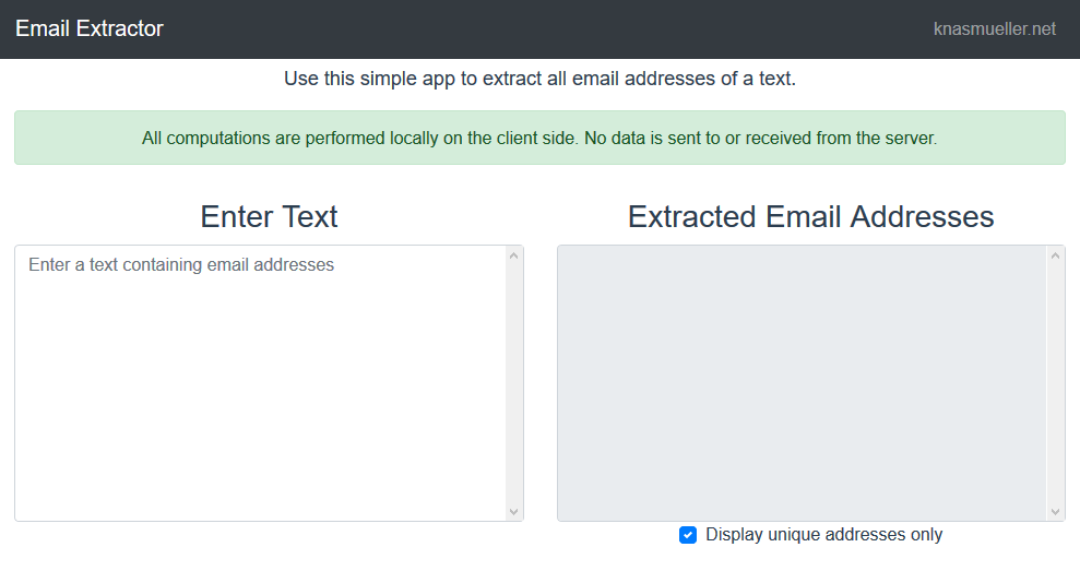Screenshot of the newly created Email Extractor web service